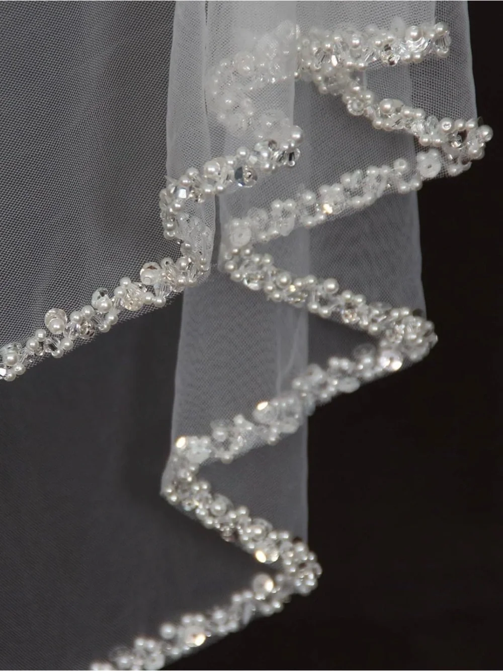 Classic Bridal Veil with Beaded Edge - White